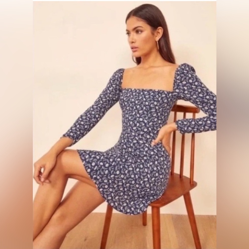 Reformation Sidecar Blue Floral Dress Size 0